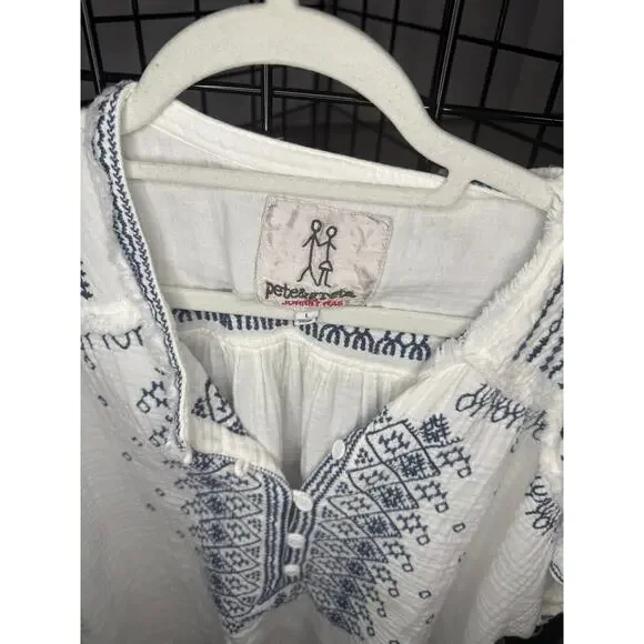 Johnny Was White and Blue Embroidered Blouse - Picture 3 of 6